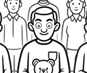 Coloriage Monsieur Bean assis avec son ours en peluche