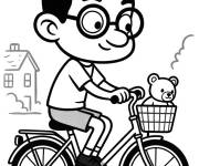Coloriage Monsieur Bean fait du v&eacute;lo avec Teddy