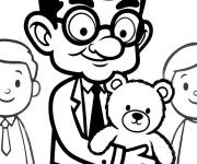 Coloriage Monsieur Bean serrant son ours en peluche dans ses bras