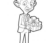 Coloriage Mr Bean apporte un cadeau