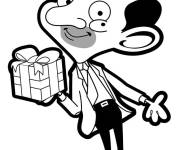 Coloriage Mr Bean apporte un cadeau d'anniversaire