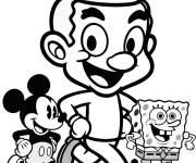Coloriage Mr Bean avec les personnages de cartoon