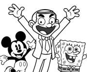 Coloriage Mr Bean avec sponge bob et Mickey Mouse