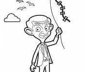 Coloriage Mr Bean avec un cerf volant