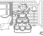 Coloriage Mr Bean dans le g&acirc;teau d'anniversaire
