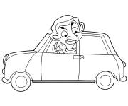 Coloriage Mr Bean dans sa mini voiture