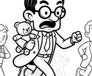 Coloriage Mr Bean en courant en tenant Teddy