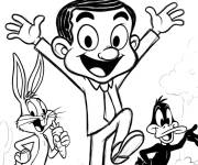 Coloriage Mr Bean en dansant avec Looney Tunes
