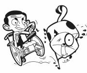 Coloriage Mr Bean essaie d'attraper le chat