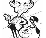Coloriage Mr Bean et le chat mal&eacute;fique