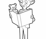 Coloriage Mr Bean et Teddy lisant un livre