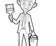 Coloriage Mr Bean peignant le mur
