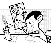 Coloriage Mr Bean prend son petit dej avec Teddy