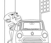 Coloriage Mr Bean pres de sa voiture
