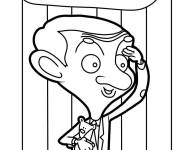 Coloriage Mr Bean regardant