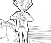 Coloriage Mr Bean regardant dans sa montre
