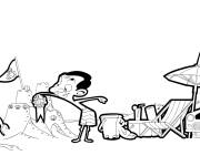Coloriage Mr Bean s'amuse sur la plage