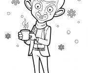 Coloriage Mr Bean sous la neige