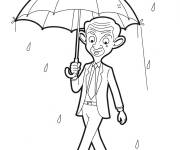 Coloriage Mr Bean sous la pluie