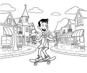 Coloriage Mr Bean sur skateboard