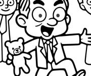 Coloriage Mr. Bean en dansant avec Teddy