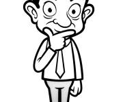 Coloriage Mr. Bean essaie de trouver une id&eacute;e