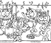 Coloriage Chats  et instruments de musique