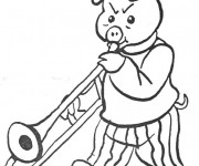 Coloriage Cochon et trompette