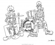 Coloriage Deux musiciens et batterie