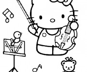 Coloriage Hello Kitty avec un violon