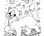 Coloriage Le chat et le piano