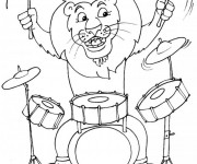 Coloriage Lion joue du batterie