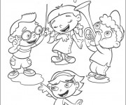 Coloriage Quatres enfants jouent la musique et chantent