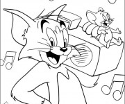Coloriage Tom et Jerry écoutent la musique