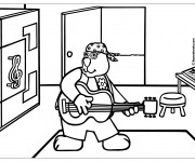 Coloriage Un gros lapin joue du guitare