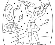 Coloriage Une fille &eacute;coute la musique