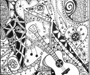 Coloriage Une guitare dans un tableau