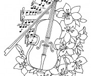 Coloriage Violon et fleurs