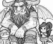 Coloriage et dessins gratuit Ogre avec des aille pr&egrave;s d'une fille mignonne à imprimer