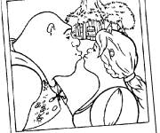 Coloriage Ogre Shrek en embrassant Fiona
