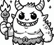 Coloriage Petit Ogre kawaii avec flame