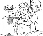 Coloriage Papa et fils dans salle de bain