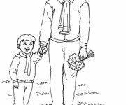 Coloriage Papa et fils en plein air
