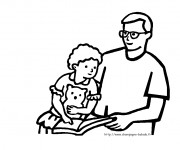 Coloriage Papa et sa fille lisent un livre