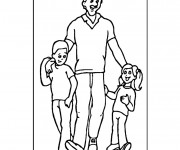 Coloriage Papa et ses enfants en couleur