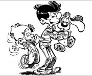 Coloriage Papa, fils et chien s'amusent