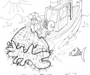 Coloriage Filet de p&ecirc;che facile