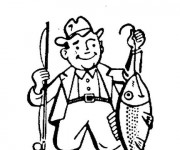 Coloriage P&ecirc;cheur dessin avec son poisson