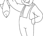 Coloriage et dessins gratuit Pêcheur enfant porte son poisson à imprimer
