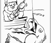 Coloriage P&ecirc;cheur p&ecirc;che un poisson